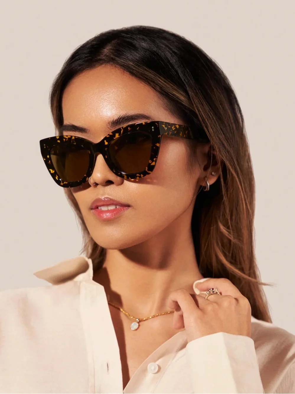KayTran Low Bridge Tortoiseshell Cat Eye Sunglasses